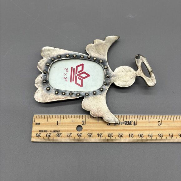 Vintage HK Perfect Angel Picture Frame Pewter Style 2x3 Folk Art Photo Holder - Picture 6 of 6